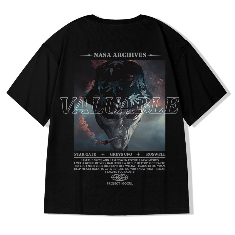 Smoking Alien NASA Archives Graphic T-Shirt