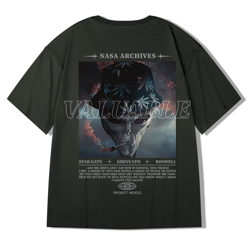 Smoking Alien NASA Archives Graphic T-Shirt