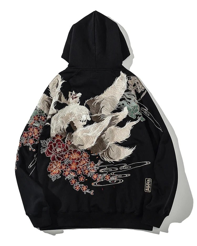 Hand Embroidered Fully Cotton Japanese Wolf Style Hoodie
